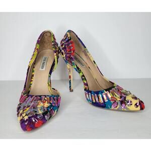 STEVE MADDEN Galactik D'Orsay Stiletto Pumps Heels Multicolor Jeweled sz 8.5